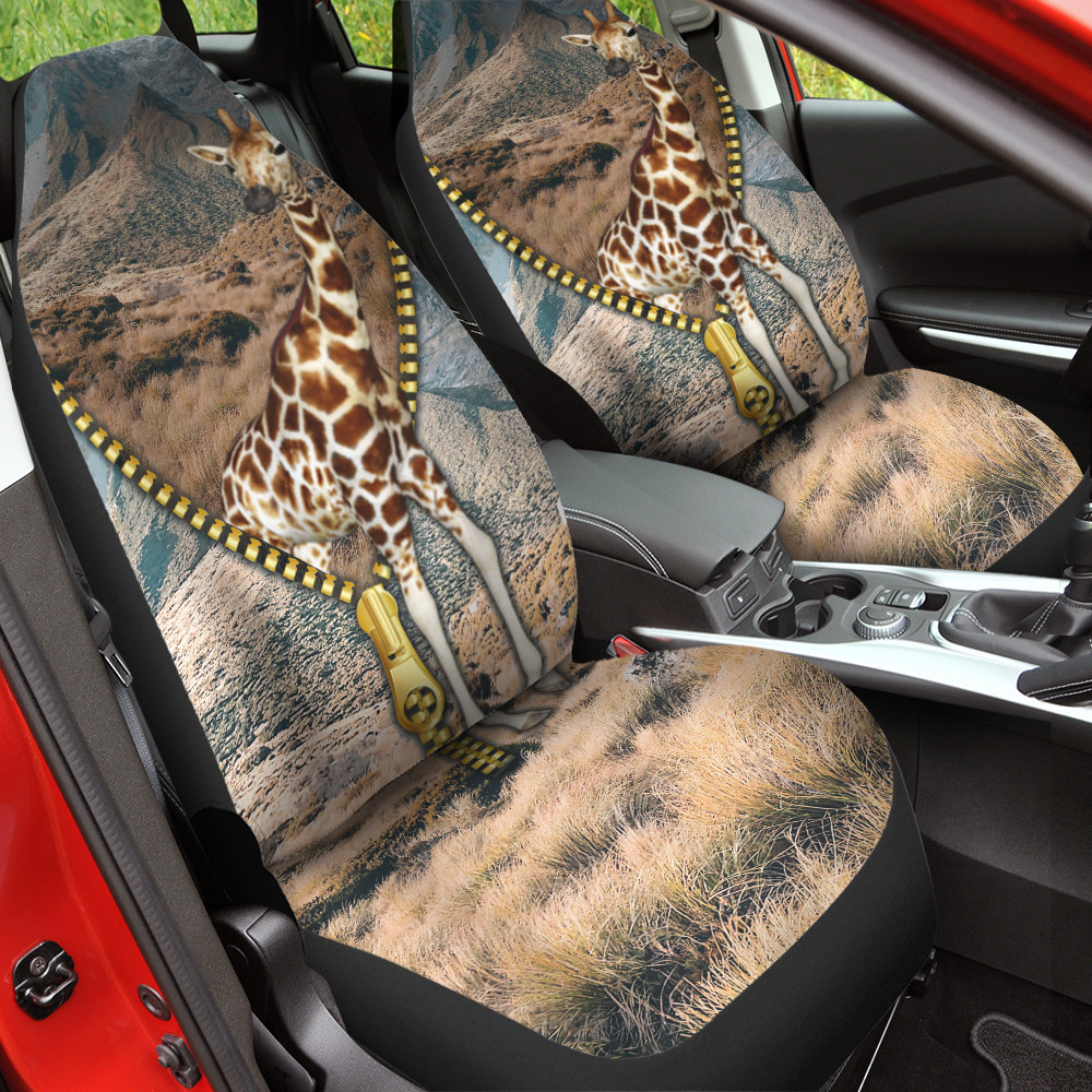 Real Giraffe Zipper Down Picture Wildlife Background Car Seat Covers
