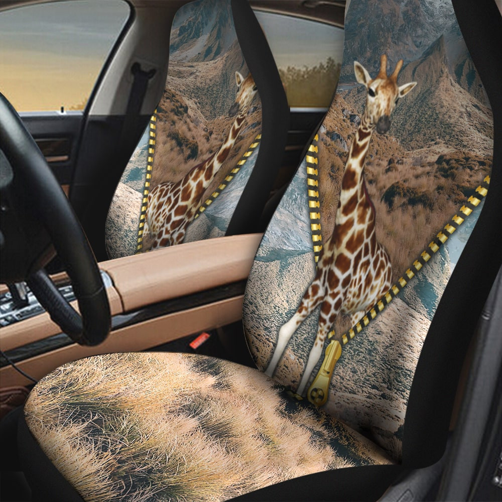 Real Giraffe Zipper Down Picture Wildlife Background Car Seat Covers