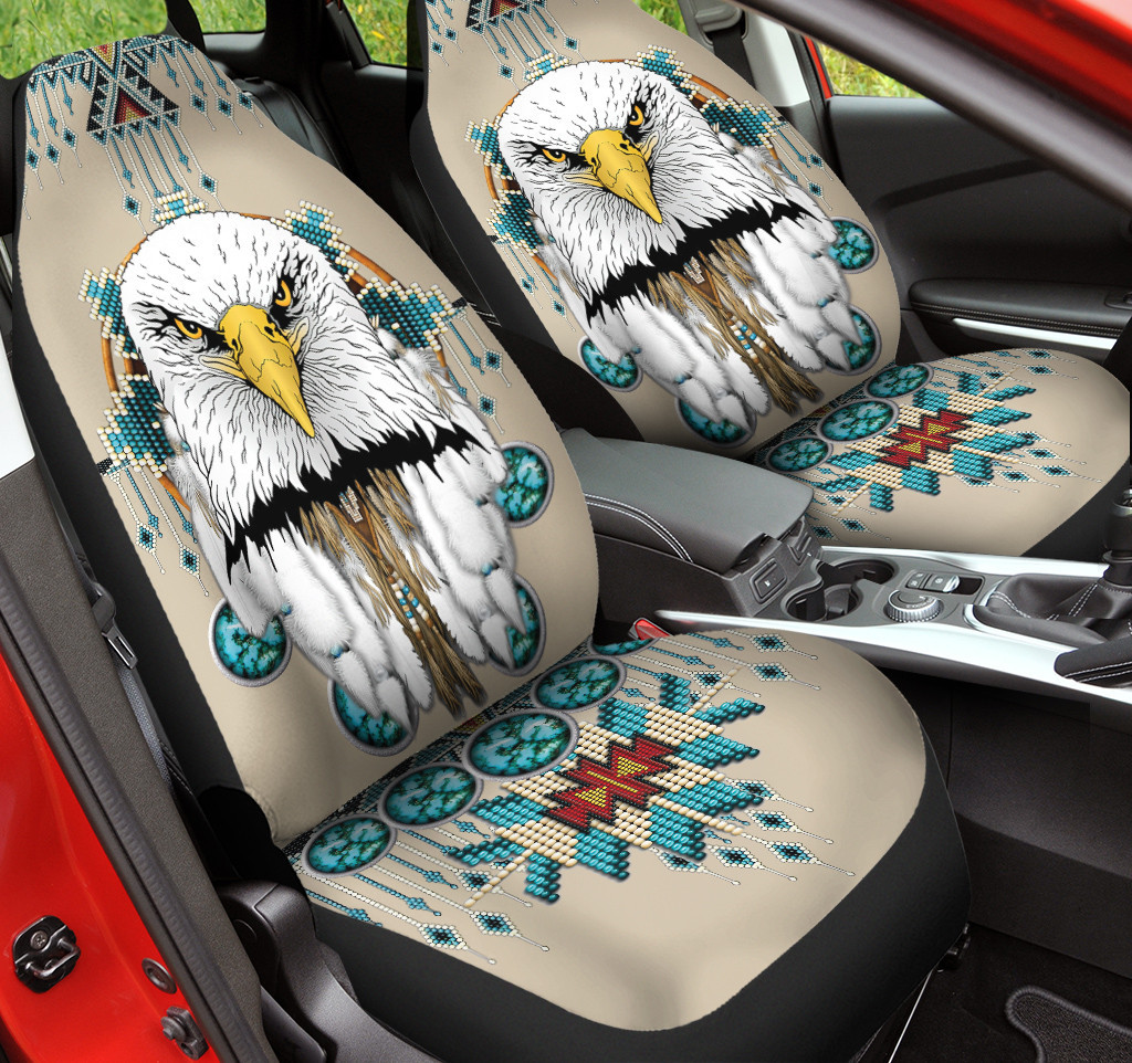 Eagle Warbonnet Green Yellow Dots Native American Pattern Skin Color Background Car Seat Covers