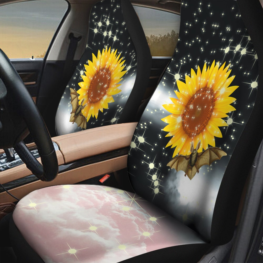 Sunflower With Bat Glitter Effect Black And Pink Background Car Seat Covers