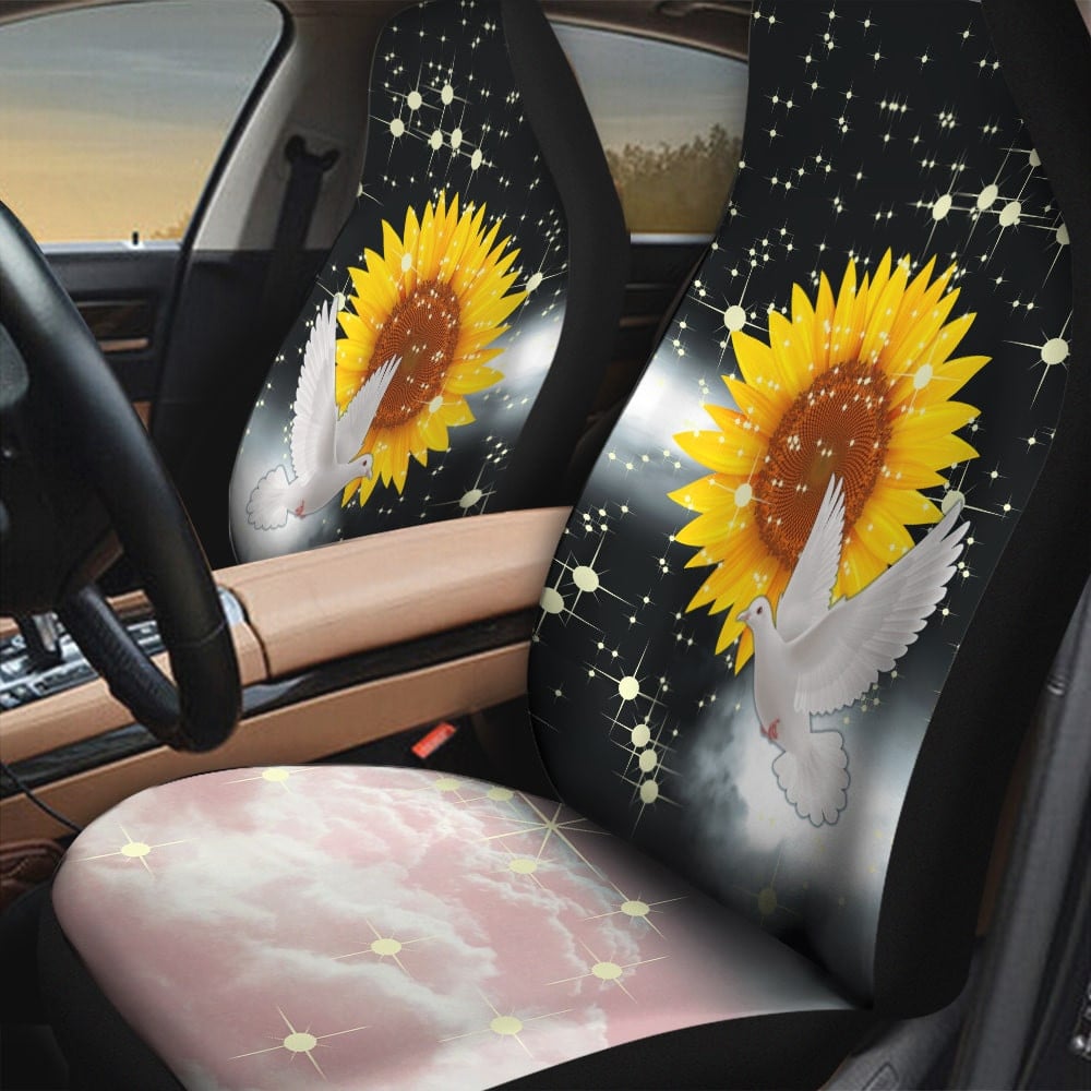 Sunflower With Pigeon Glitter Effect Black And Pink Background Car Seat Covers