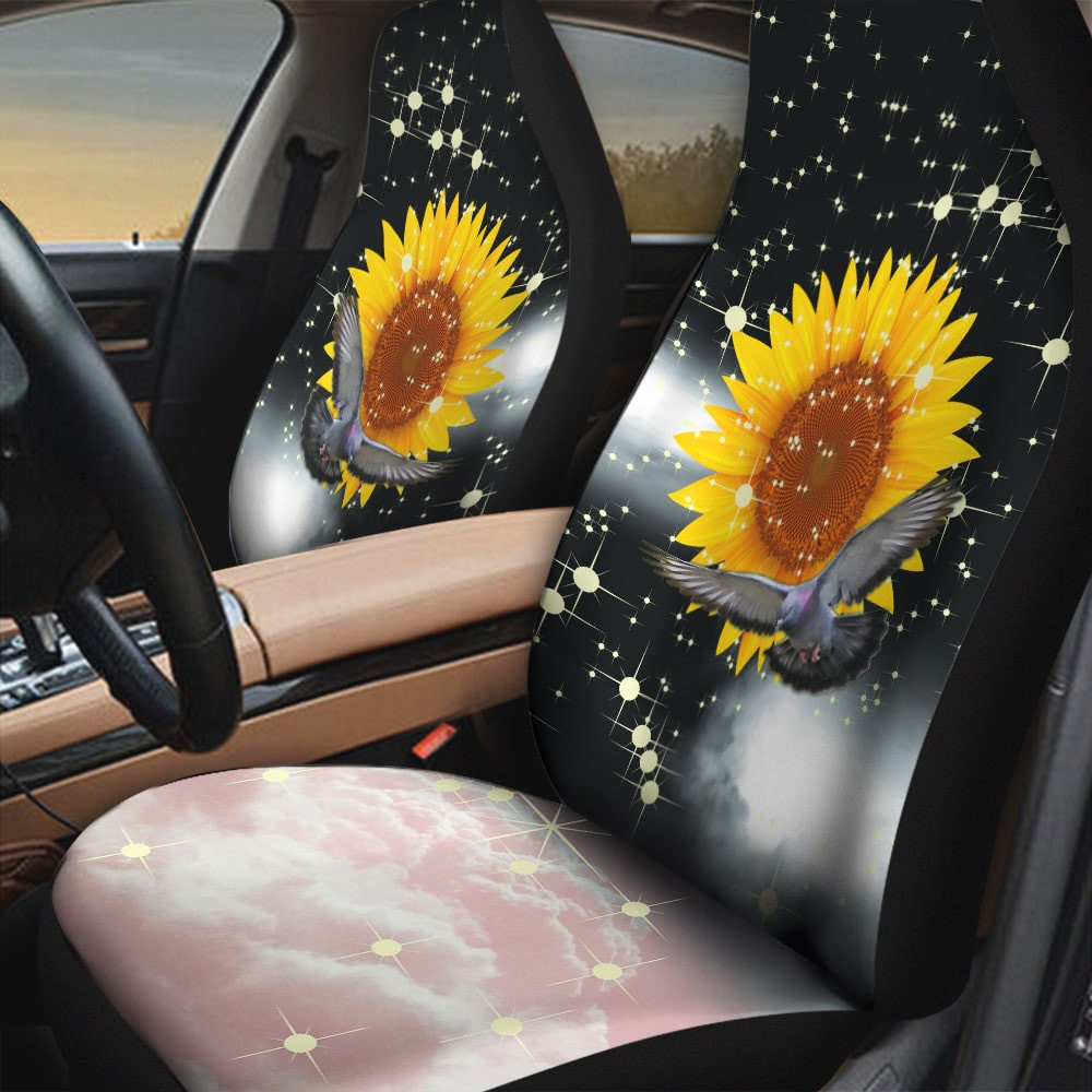 Sunflower With Plump Bird Glitter Effect Black And Pink Background Car Seat Covers