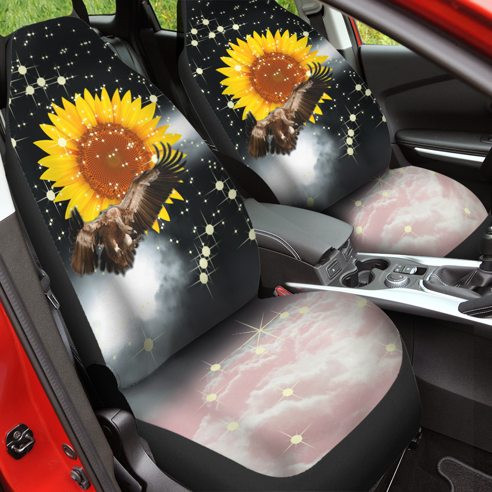 Sunflower With Flying Eagle Glitter Effect Black And Pink Background Car Seat Covers