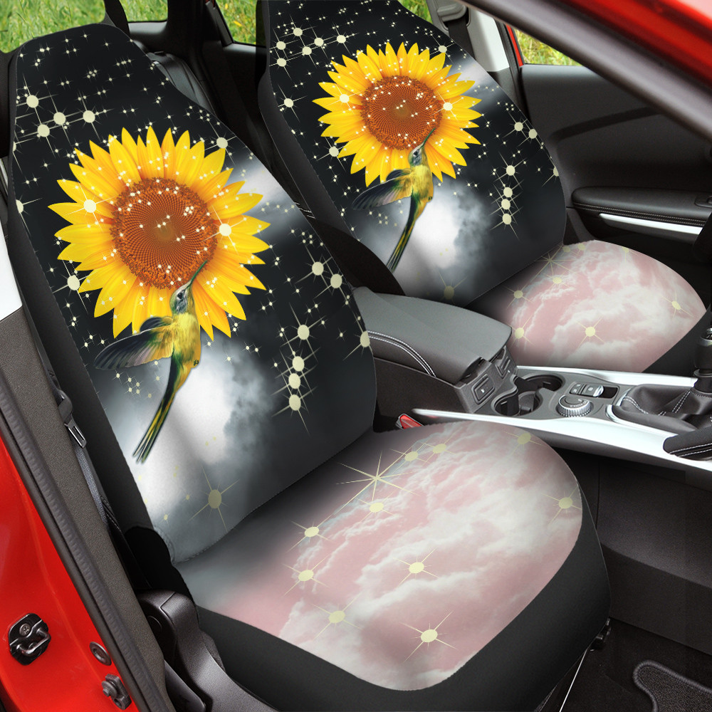 Sunflower With Hummingbird Glitter Effect Black And Pink Background Car Seat Covers