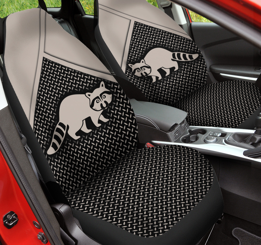 Raccoon Graphic Diamond Plate Pattern Background Car Seat Covers