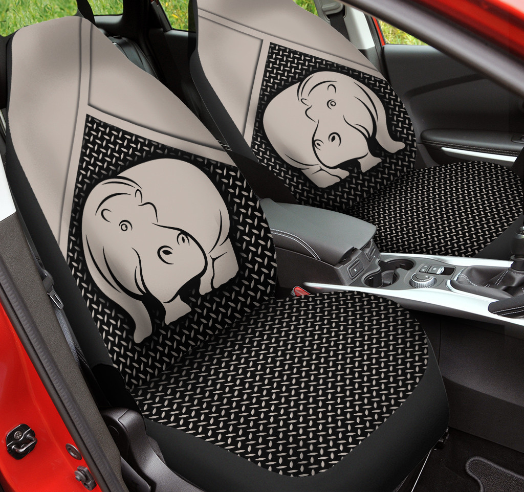 Hippo Drawing Diamond Plate Patterns Background Car Seat Covers