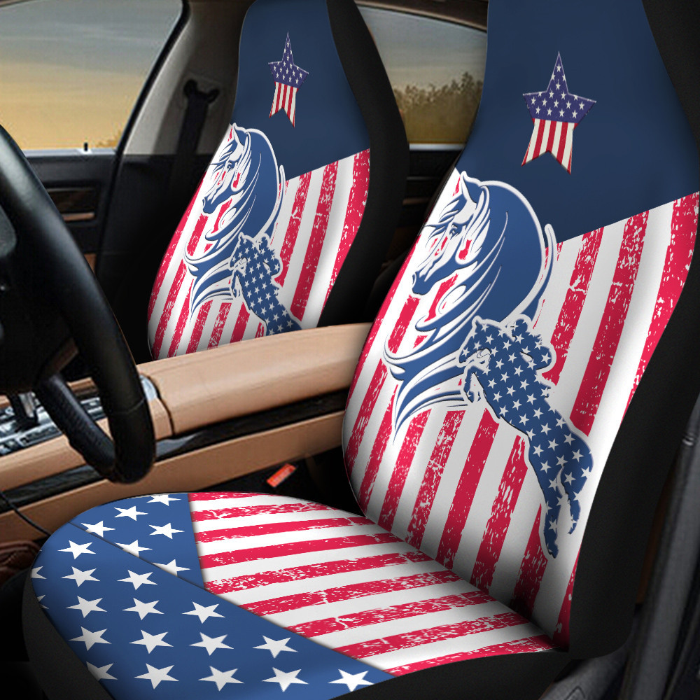 Horse Riding Inside American Flag Pattern Car Seat Covers