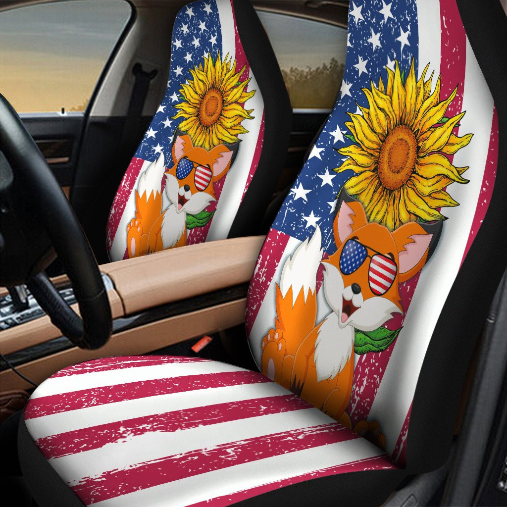 American Flag Sunflower Cute Fox Colorful Car Seat Covers