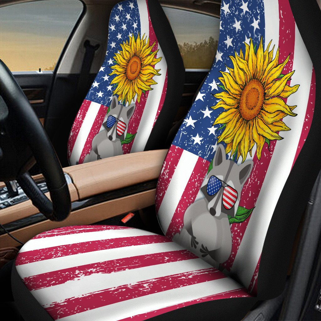 American Flag Sunflower Racoon Colorful Car Seat Covers