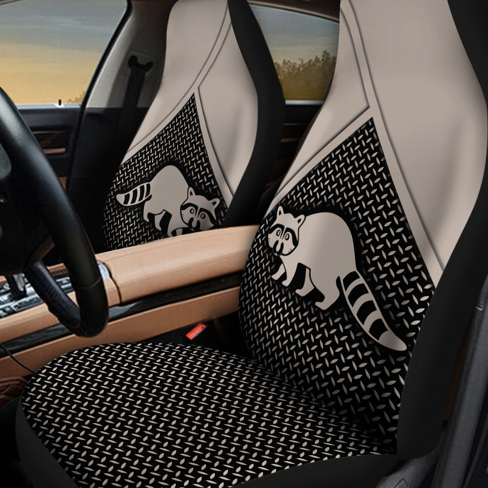 Raccoon Graphic Diamond Plate Pattern Background Car Seat Covers