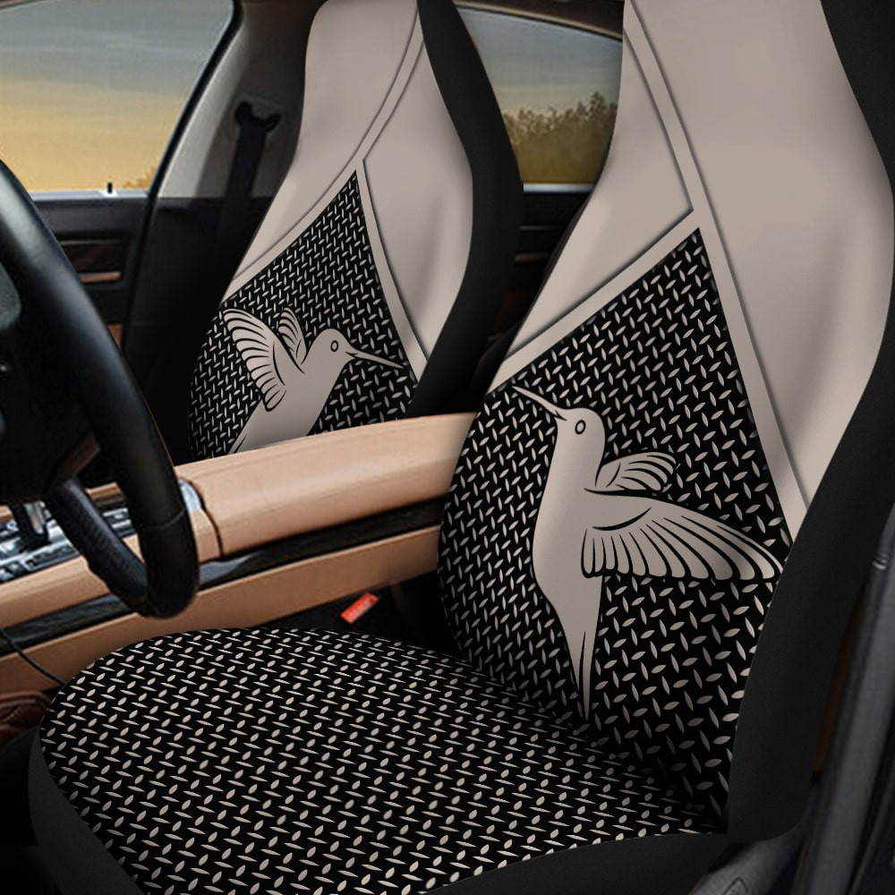Hummingbird Graphic Diamond Plate Pattern Background Car Seat Covers