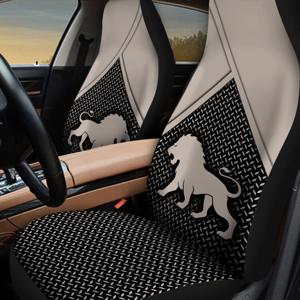Male Lion Drawing Diamond Plate Patterns Background Car Seat Covers