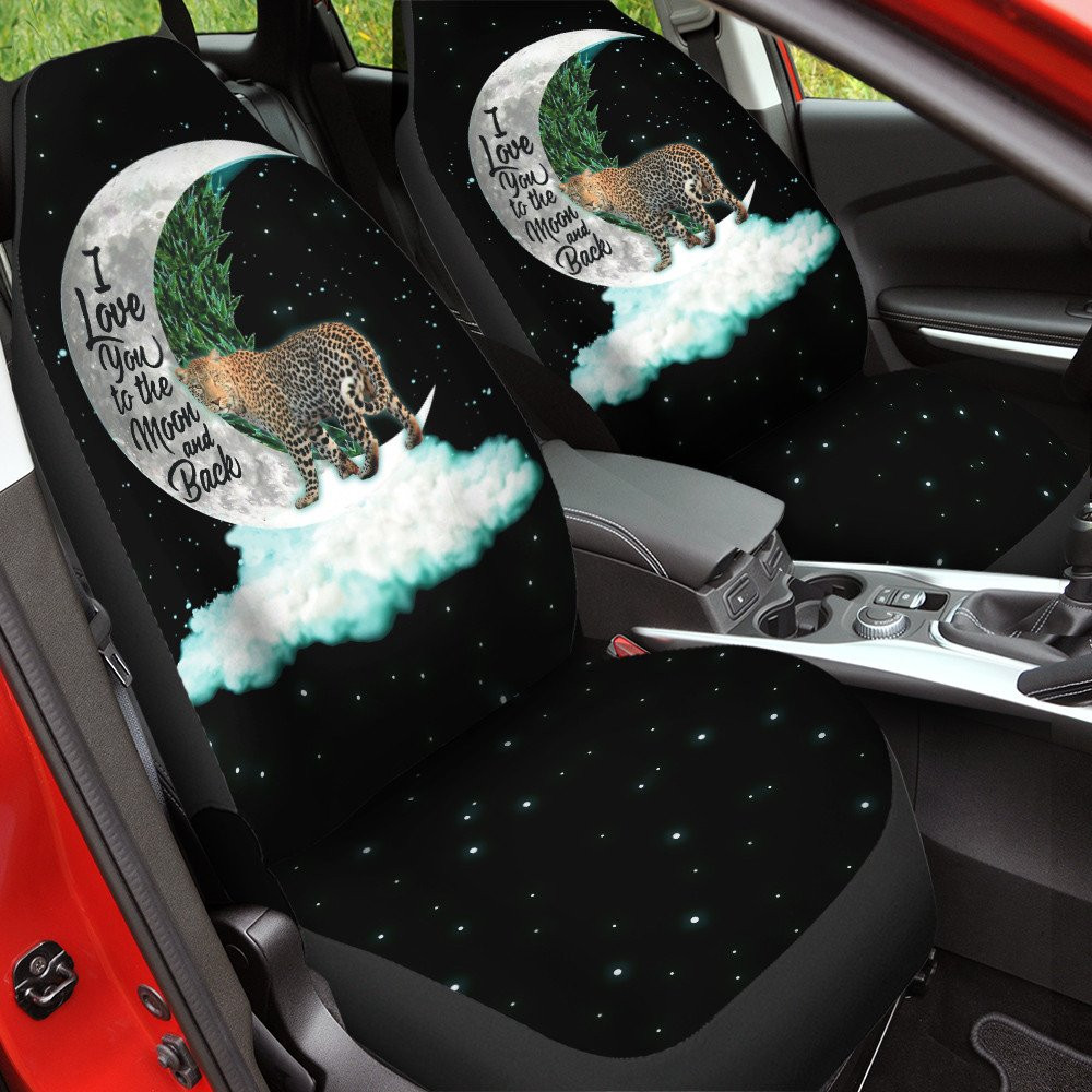 Leopard With The Moon And Cloud Pattern Black Galaxy Background Car Seat Covers