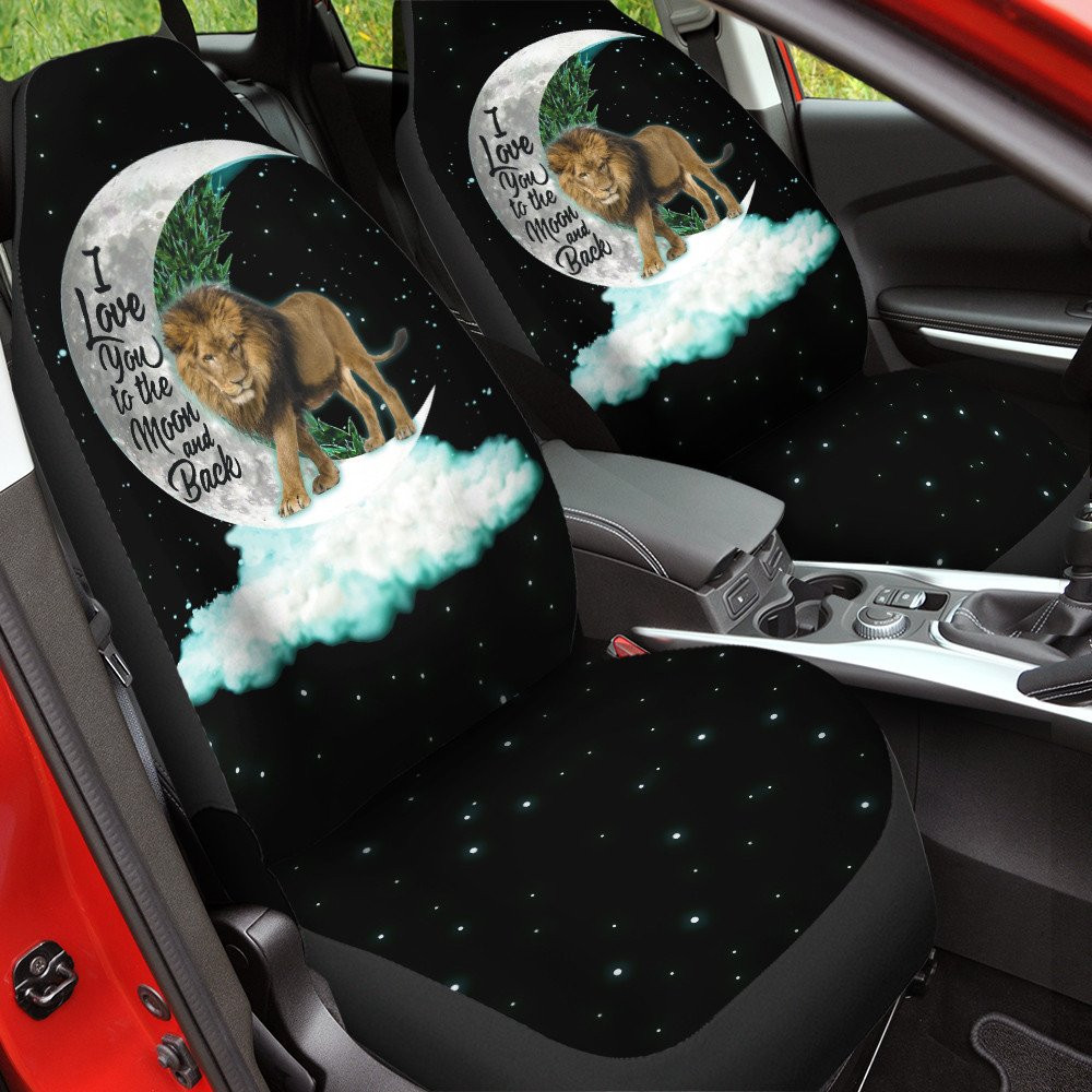 Lion With The Moon And Cloud Pattern Black Galaxy Background Car Seat Covers