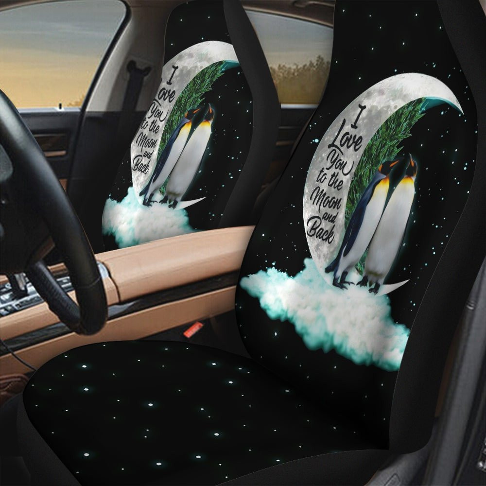 Penguin With The Moon And Cloud Pattern Black Galaxy Background Car Seat Covers