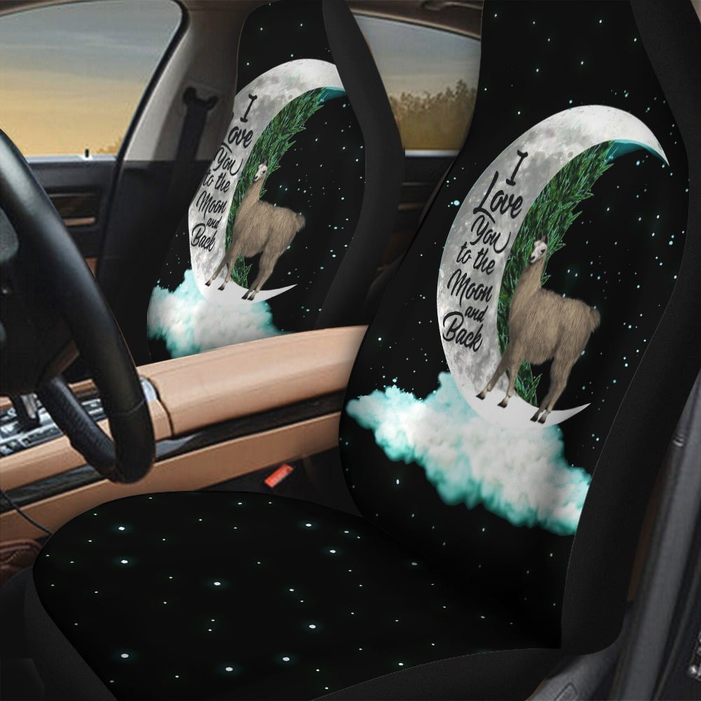 Llama With The Moon And Cloud Pattern Black Galaxy Background Car Seat Covers