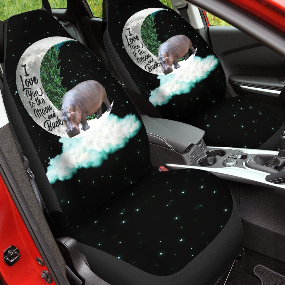 Hippo With The Moon And Cloud Pattern Black Galaxy Background Car Seat Covers