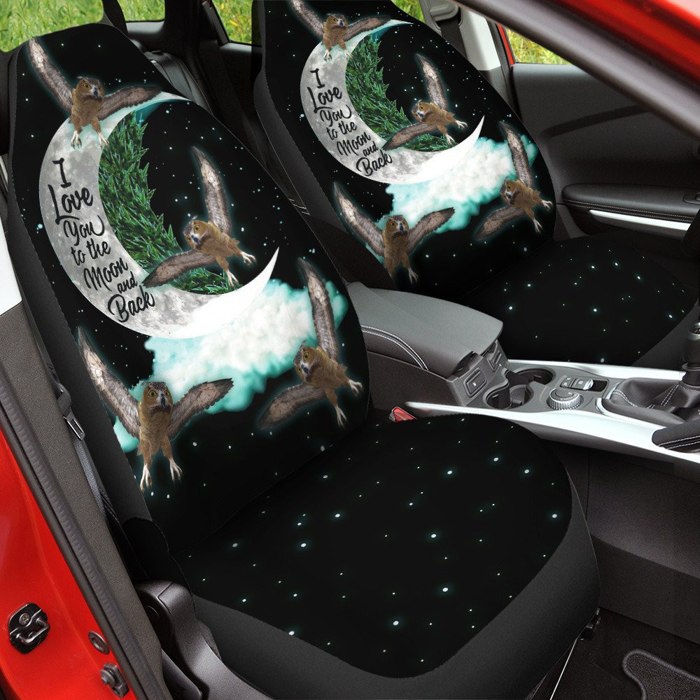 Owl With The Moon And Cloud Pattern Black Galaxy Background Car Seat Covers
