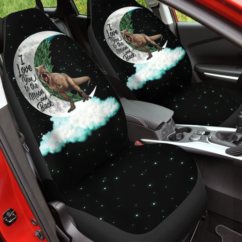 Dinosaur With The Moon And Cloud Pattern Black Galaxy Background Car Seat Covers
