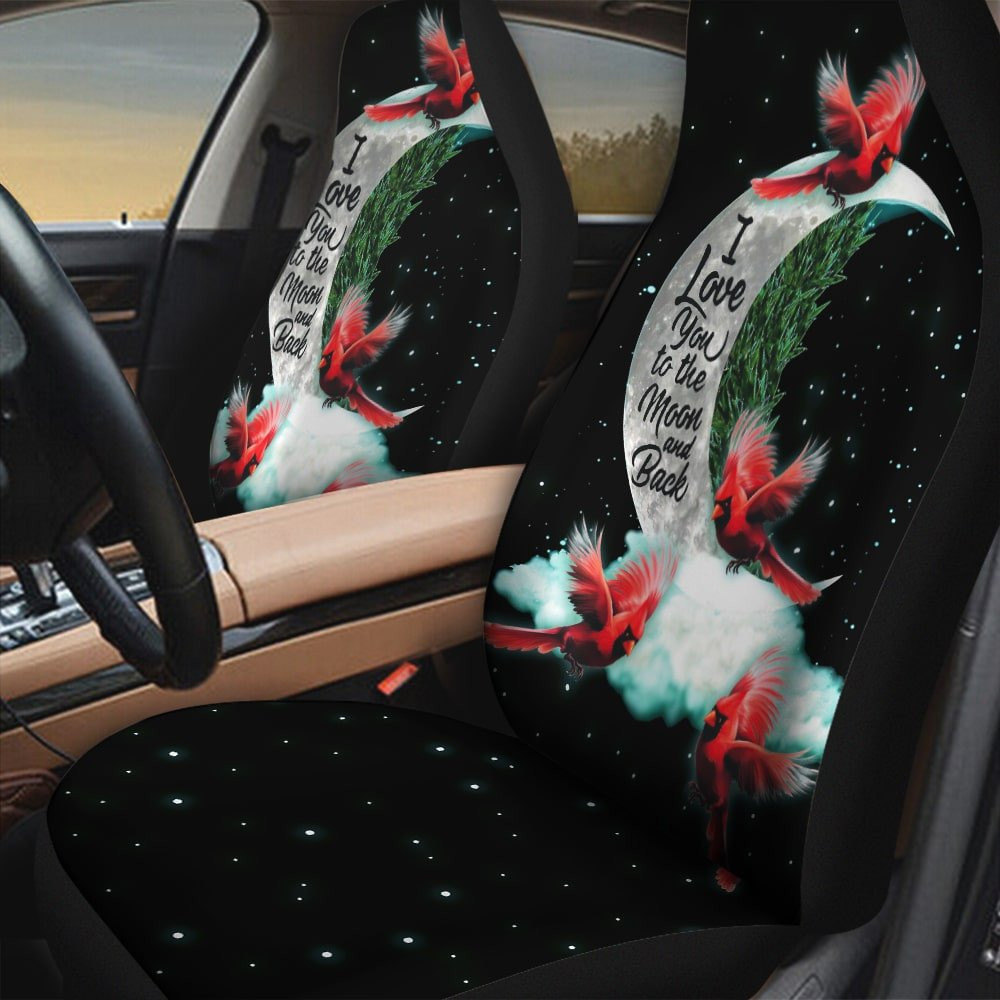 Cardinal With The Moon And Cloud Pattern Black Galaxy Background Car Seat Covers
