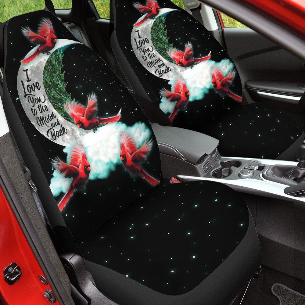 Cardinal With The Moon And Cloud Pattern Black Galaxy Background Car Seat Covers