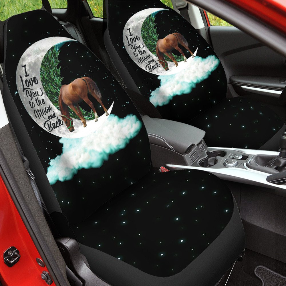 Horse With The Moon And Cloud Pattern Black Galaxy Background Car Seat Covers