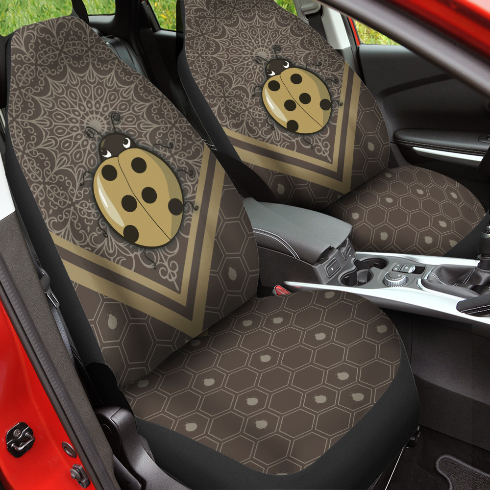 Yellow Ladybug Mandala Pattern Background Car Seat Cover