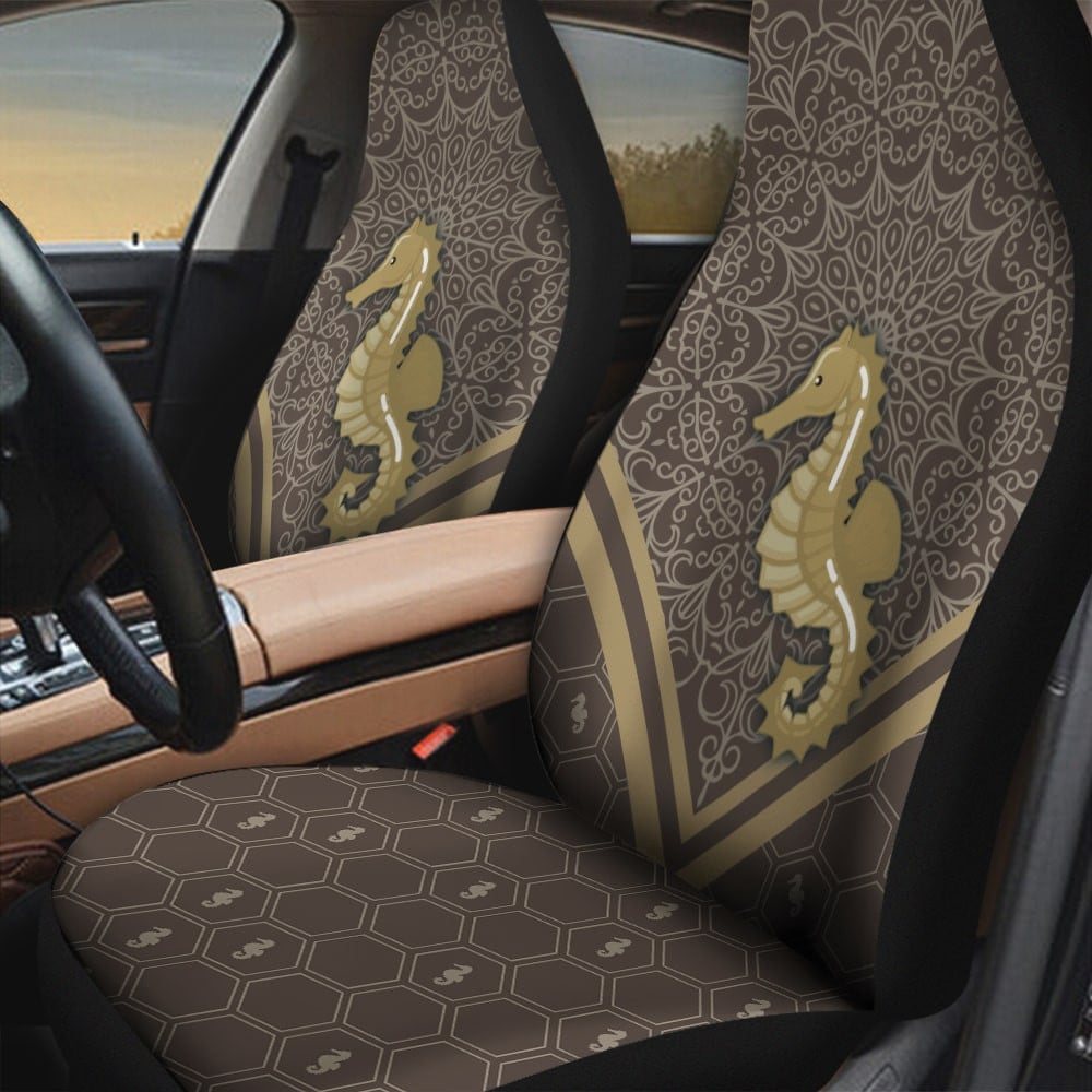 Yellow Seahorse Mandala Pattern Background Car Seat Cover