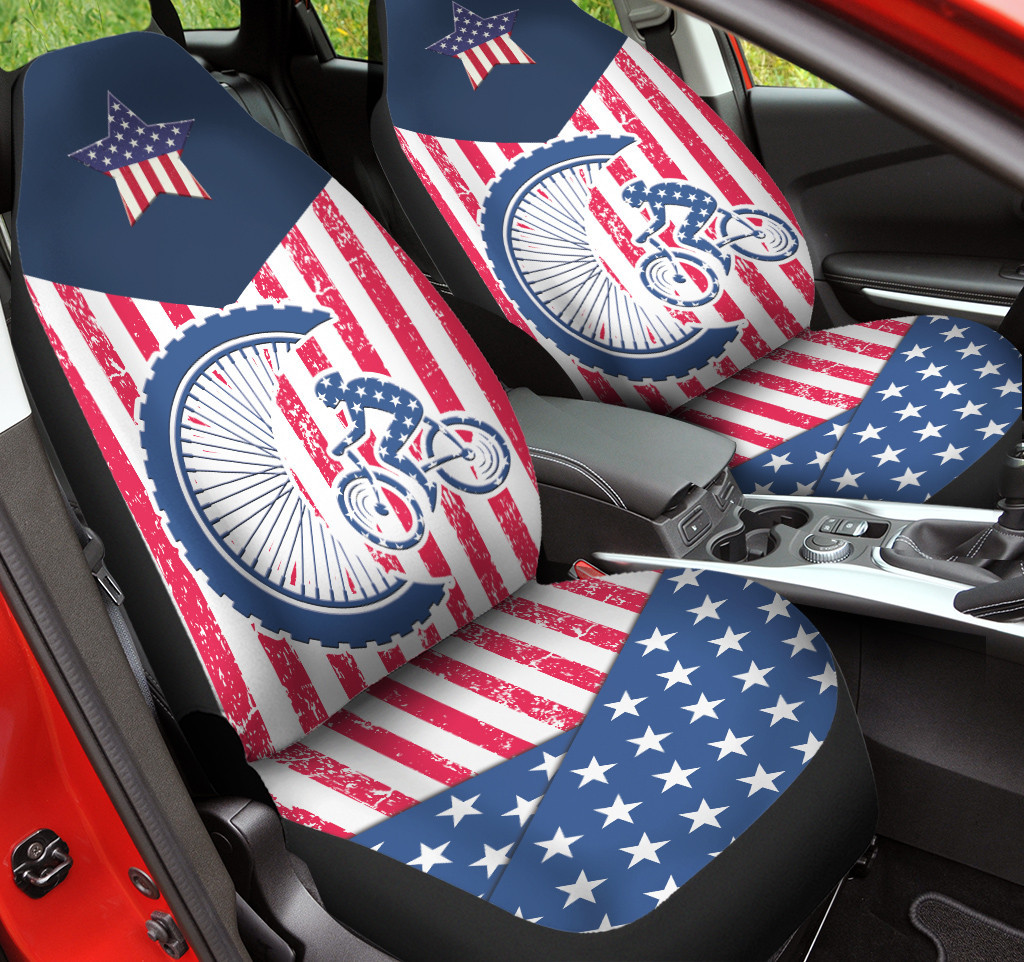 Cycling Inside American Flag Pattern Day Car Seat Covers