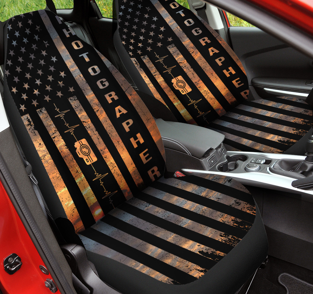 Photographer Inside Sunset American Flag Car Seat Cover