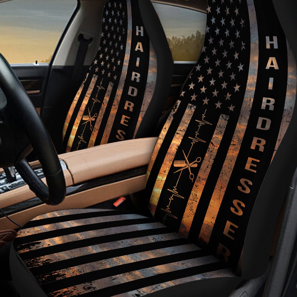 Hair Dresser Inside Sunset American Flag Car Seat Cover