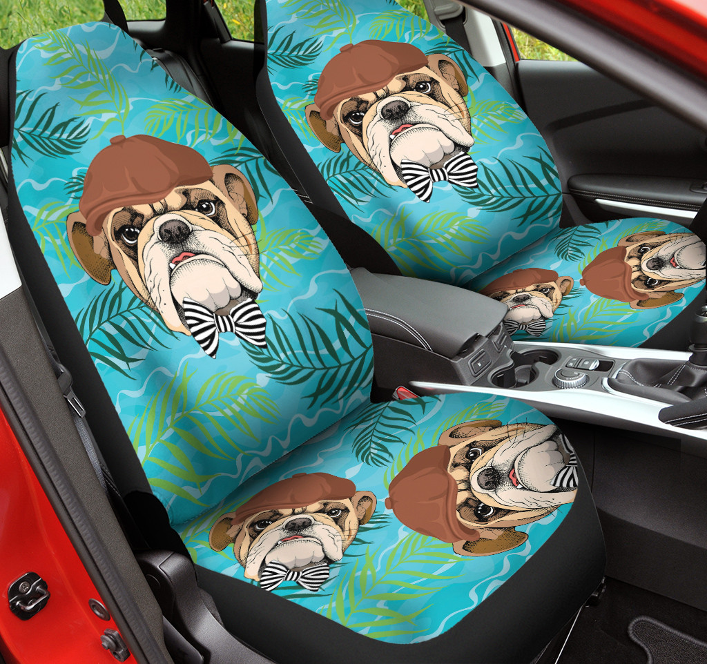 Tropical French Bulldog Wear Hat Car Seat Cover