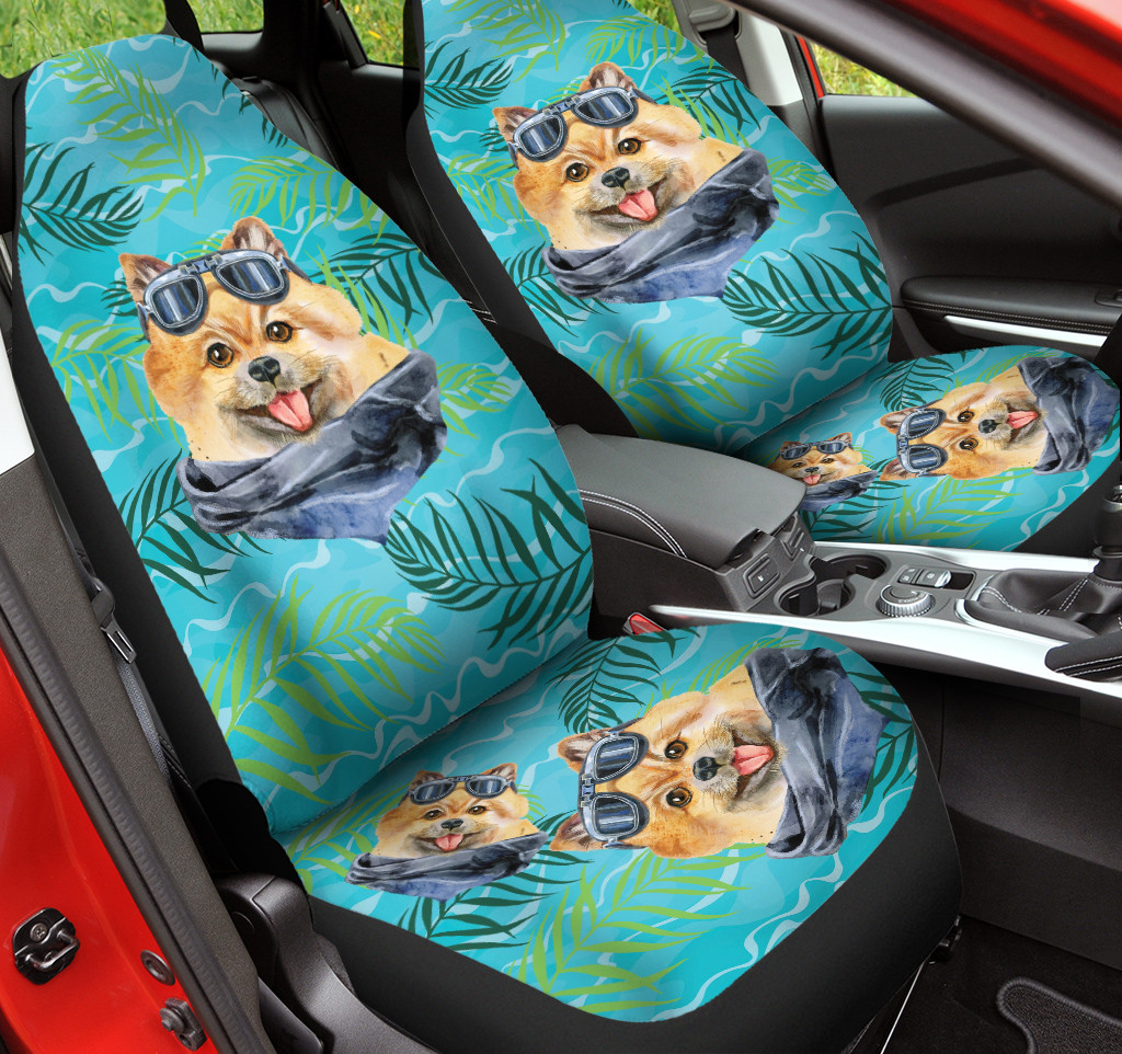 Tropical Pomeranian Dog Wear Glasses Car Seat Cover