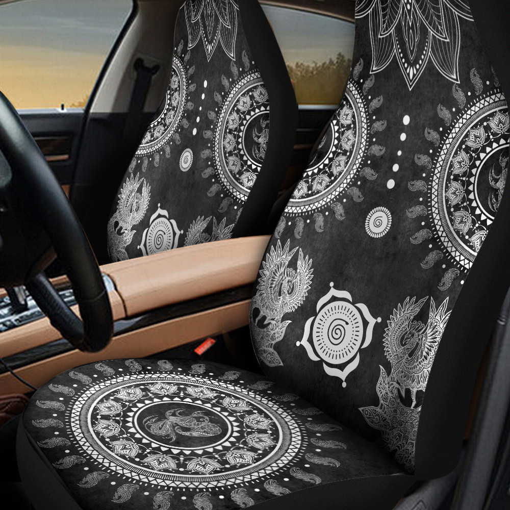 Two Peacocks Mandala Black Pattern Car Seat Cover