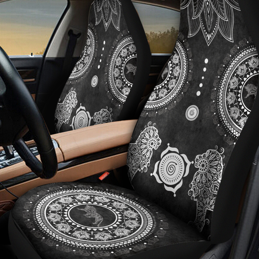 Two Lions Mandala Black Pattern Car Seat Cover