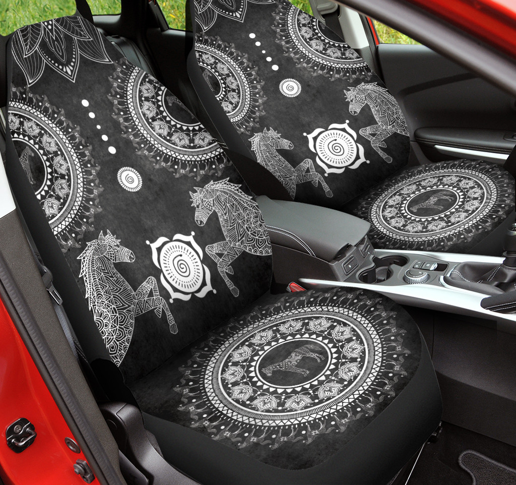 Two Horses Mandala Black Pattern Car Seat Cover