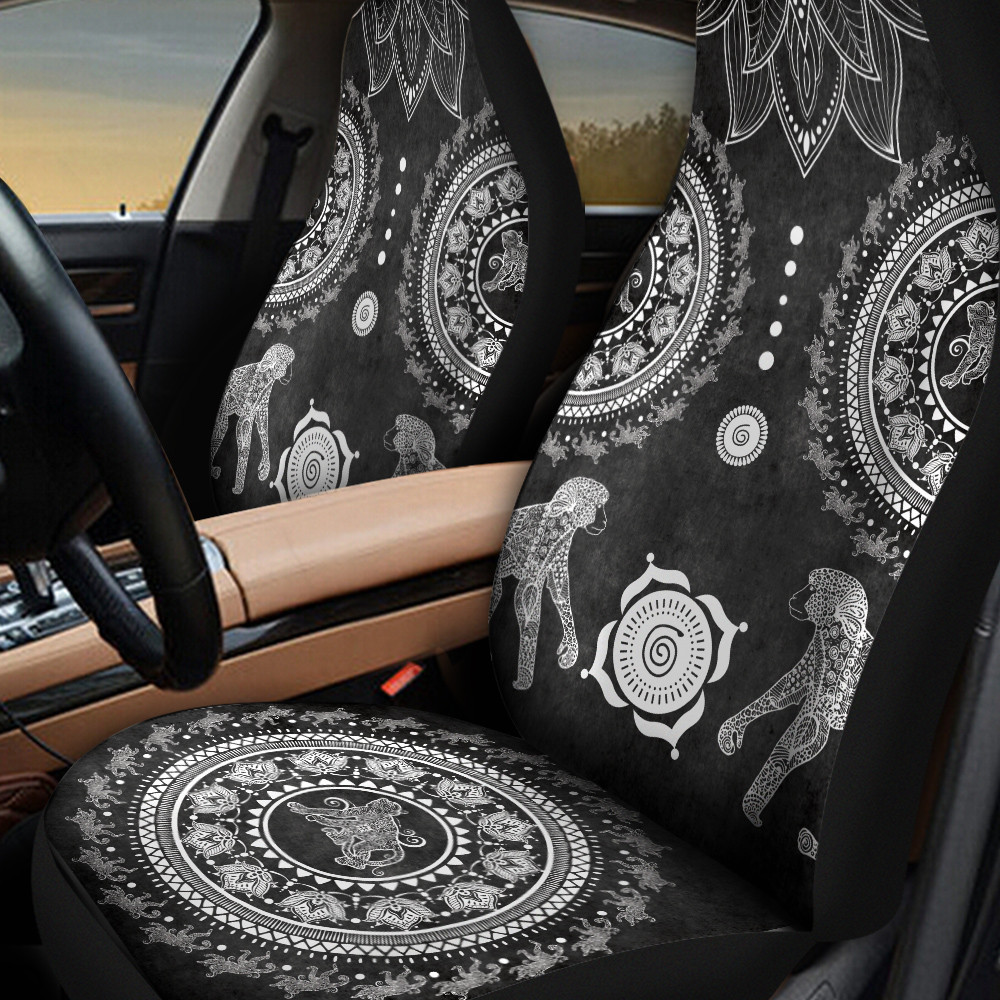 Two Monkeys Mandala Black Pattern Car Seat Cover