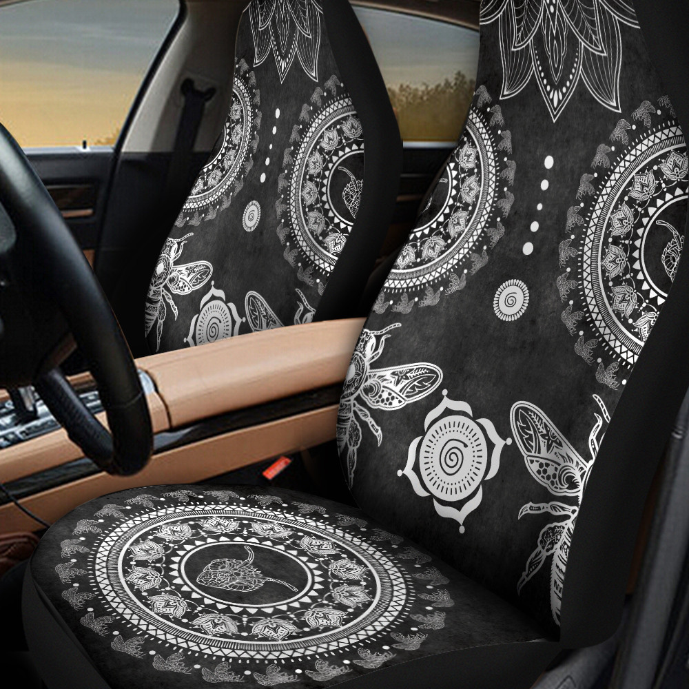 Two Bees Mandala Black Pattern Car Seat Cover