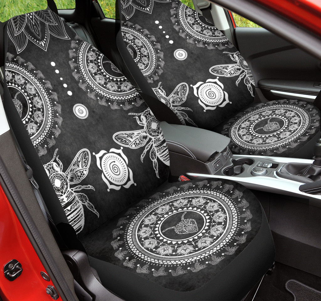 Two Bees Mandala Black Pattern Car Seat Cover