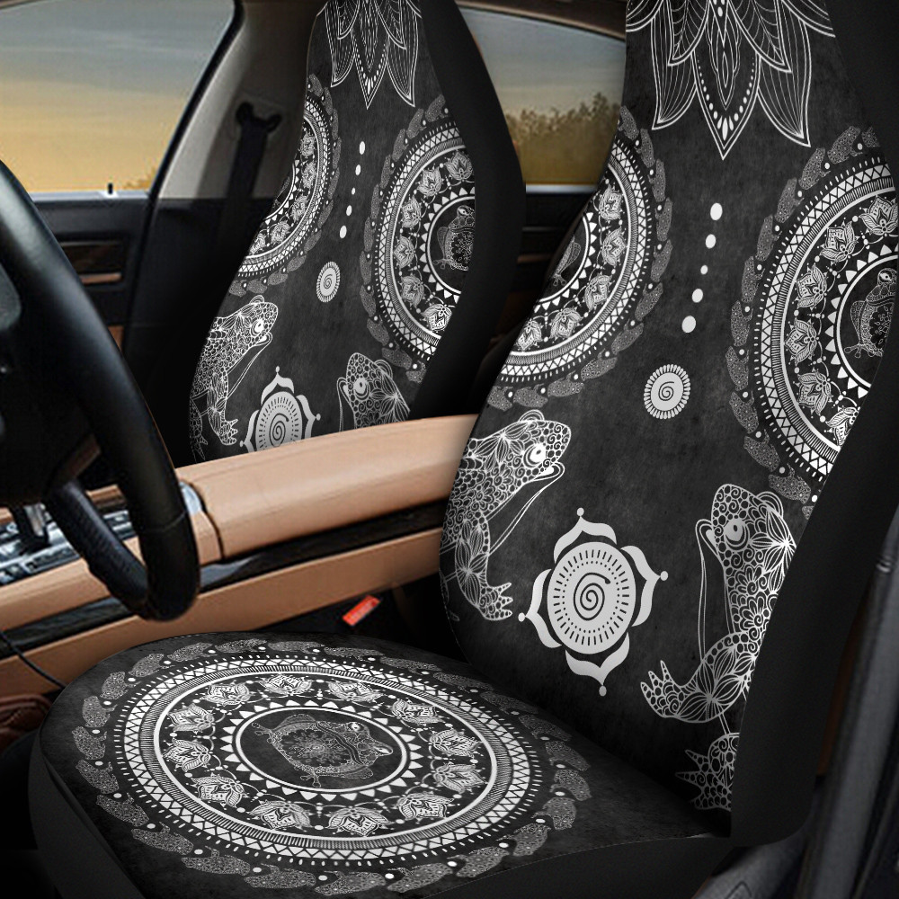 Two Frogs Mandala Black Pattern Car Seat Cover