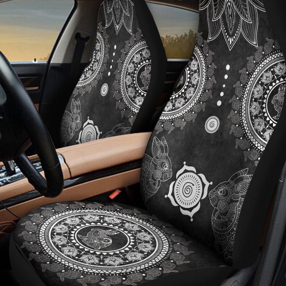 Two Rabbits Mandala Black Pattern Car Seat Cover