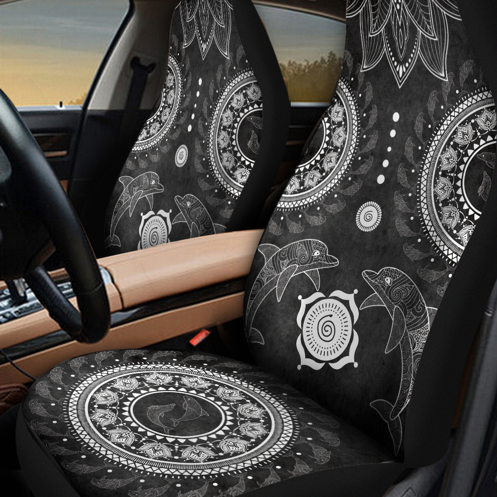 Two Dolphins Mandala Black Pattern Car Seat Cover