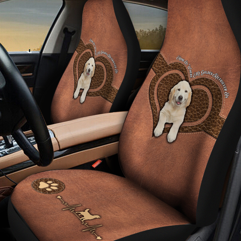 Golden Retriever Dog Paw Heartbeat Car Seat Cover