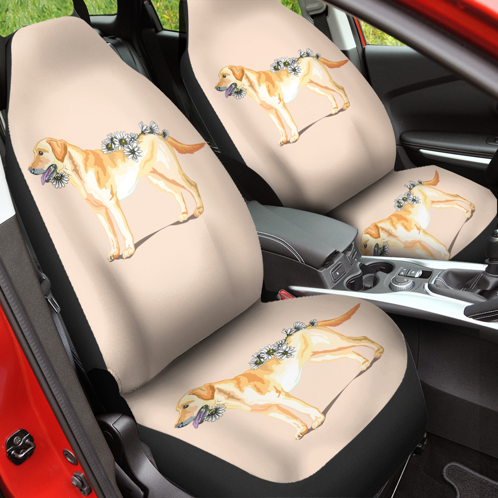 Labrador White Chrysanthemu Beige Color Car Seat Cover