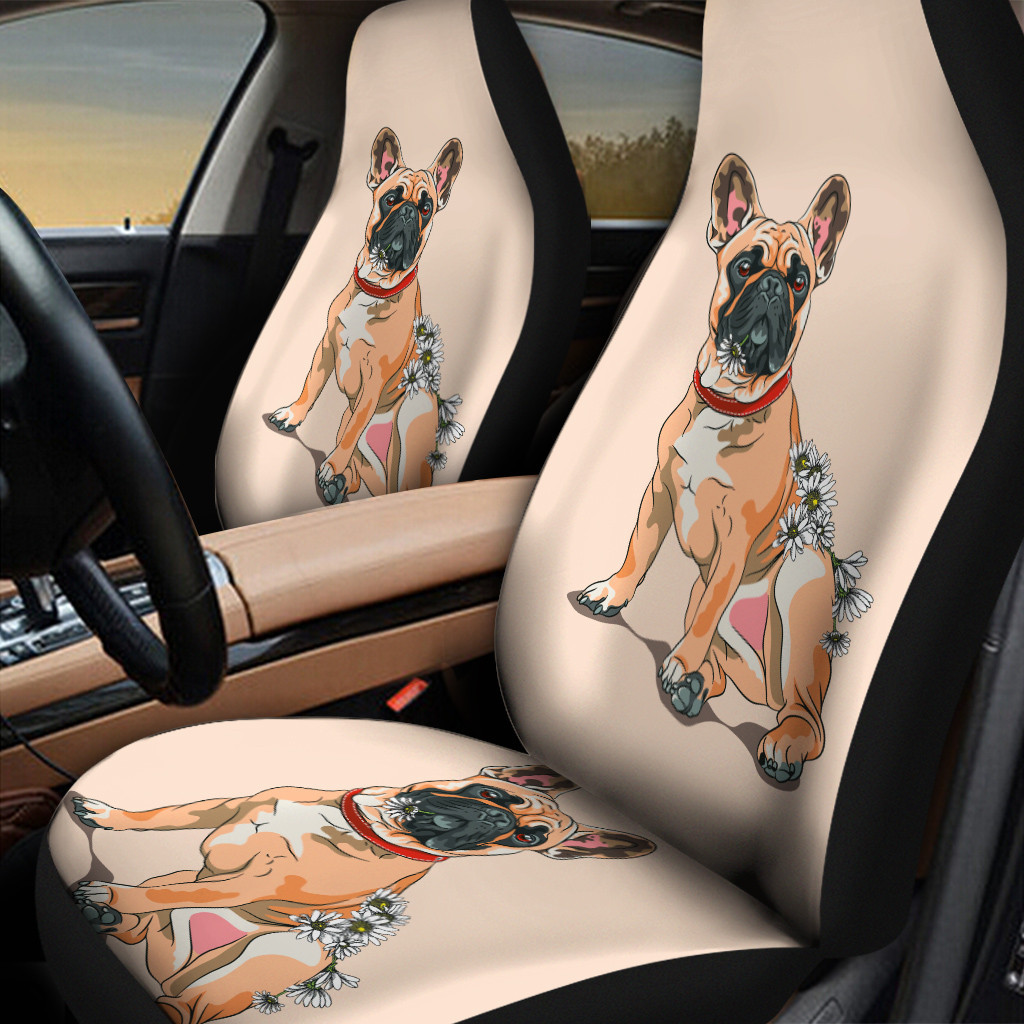 French Bulldog White Chrysanthemu Beige Color Car Seat Cover