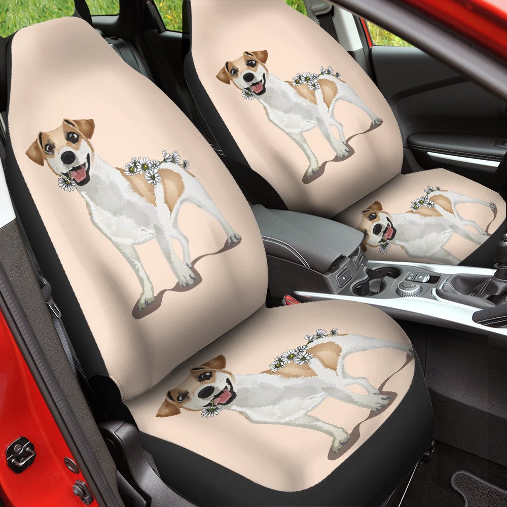 Jack Russell White Chrysanthemu Beige Color Car Seat Cover