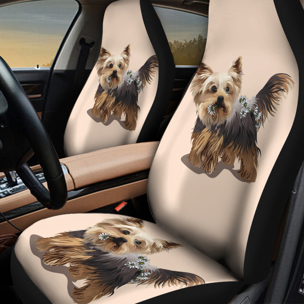 Yorkie White Chrysanthemu Beige Color Car Seat Cover