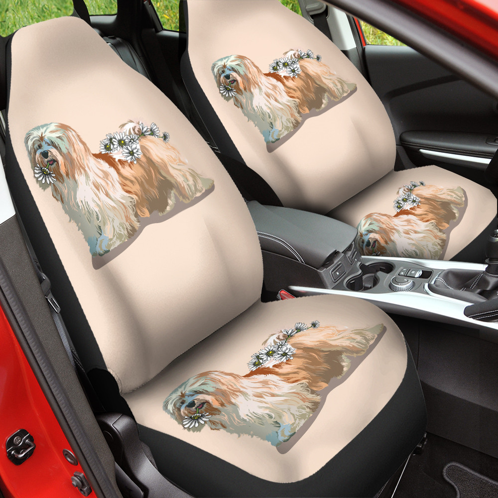 Shih Tzu White Chrysanthemu Beige Color Car Seat Cover