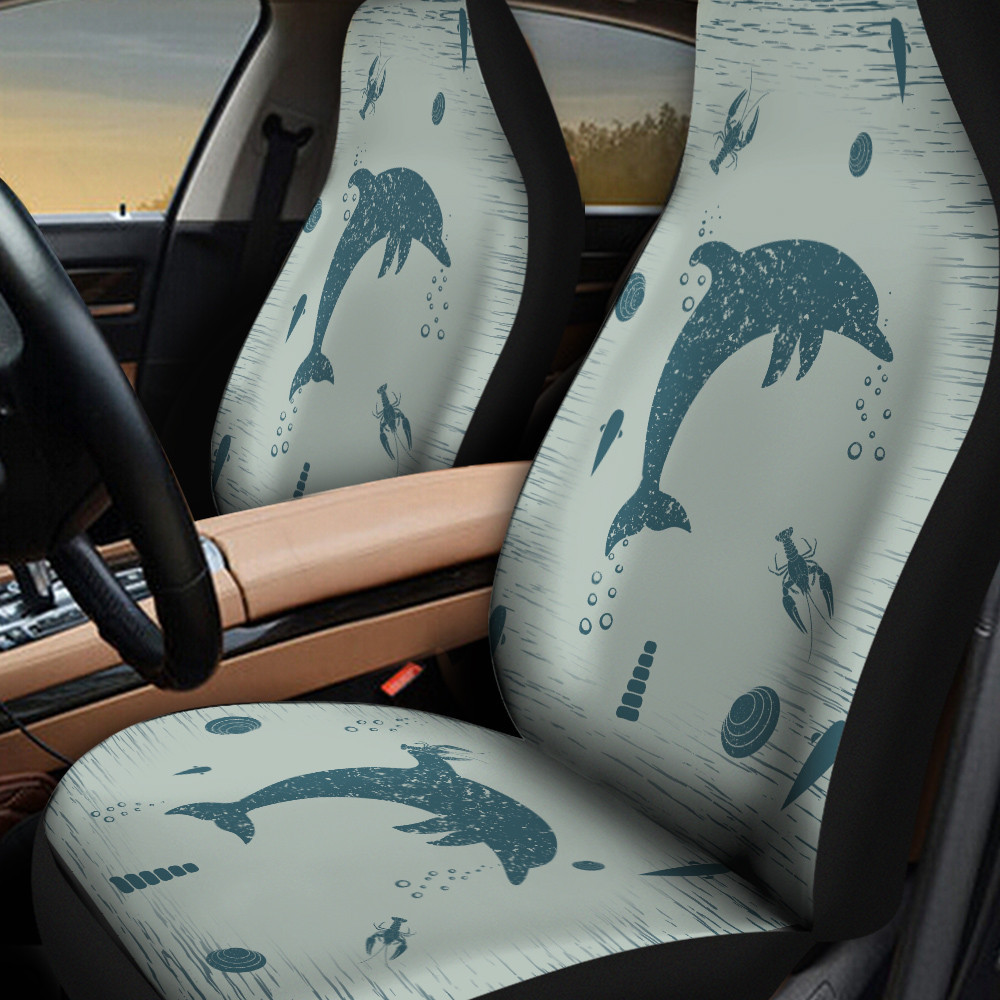 Dolphin And Sea Creatures Pattern Green Car Seat Cover