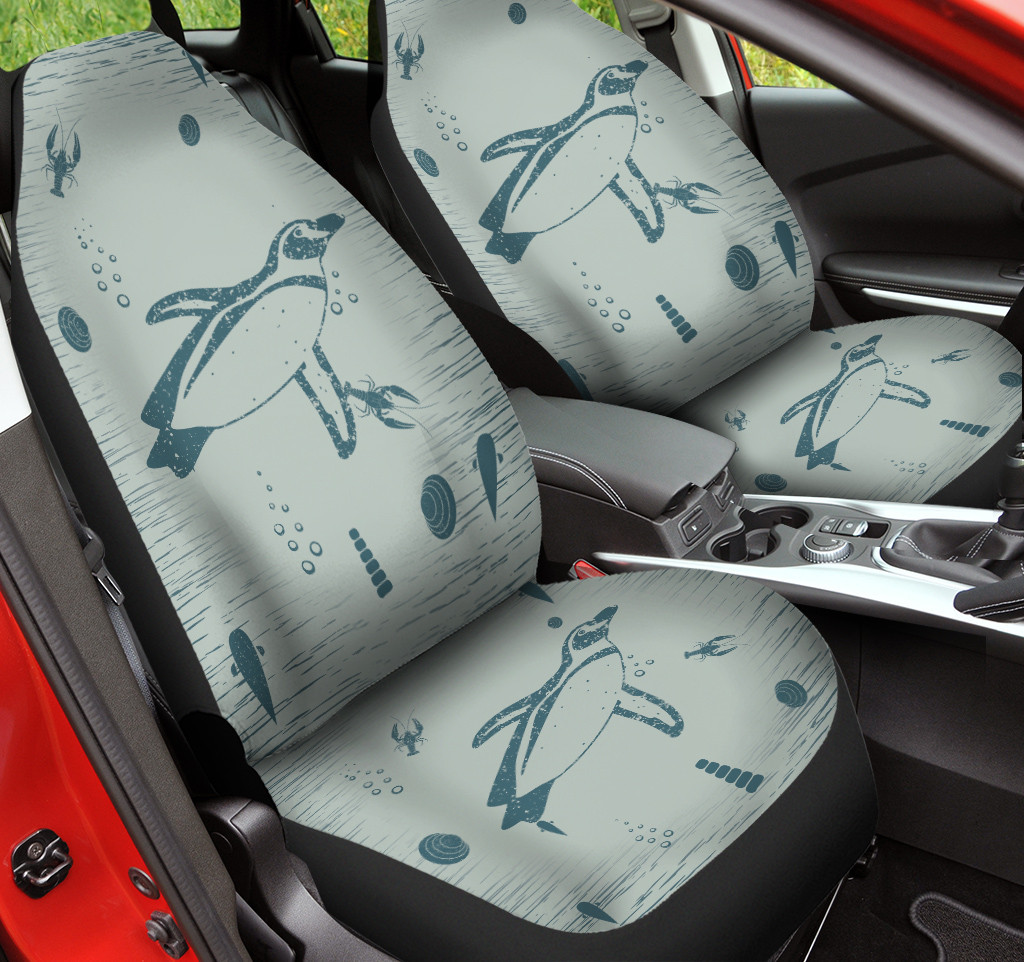 Penguin And Sea Creatures Pattern Green Car Seat Cover